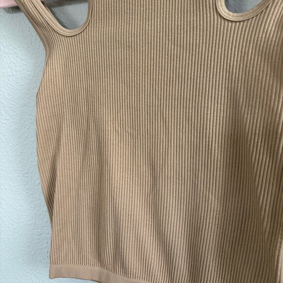 Zara Tan Camel Cutout Crop Tank Top Sleeveless Ribbed Women's Size XS - Small - Picture 3 of 10